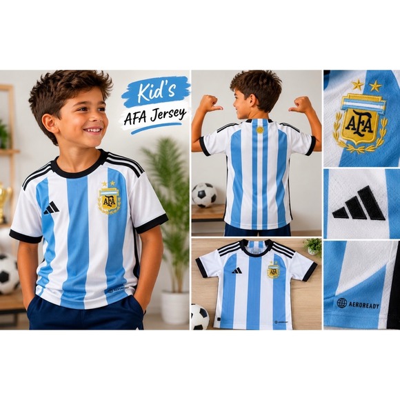 adidas Other - Adidas Argentina Kids Jersey Light Blue White AFA Soccer Shirt HF1488 Size 9-10Y